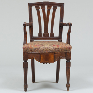 Continental Carved and Inlaid Mahogany Armchair, Possibly Belgian