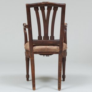 Continental Carved and Inlaid Mahogany Armchair, Possibly Belgian