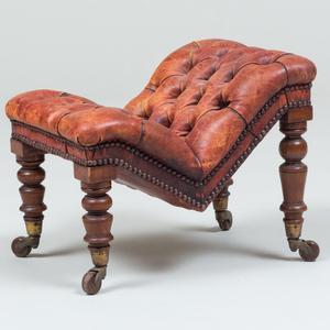 Victorian Mahogany and Tufted Leather Gout Stool