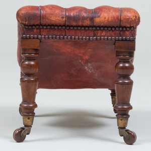 Victorian Mahogany and Tufted Leather Gout Stool