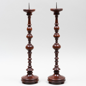 Pair of Flemish Baroque Style Turned Pricket Sticks