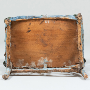 Victorian Provincial Blue Painted Pine, Twig and Pine Cone Two-Tier Side Table
