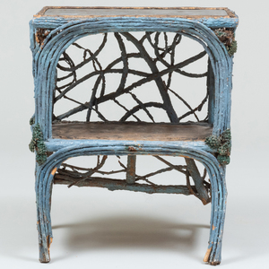 Victorian Provincial Blue Painted Pine, Twig and Pine Cone Two-Tier Side Table