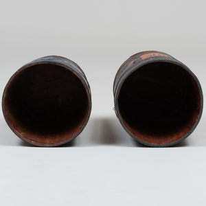 Pair of Provincial Blue and Polychrome Painted Pine Buckets