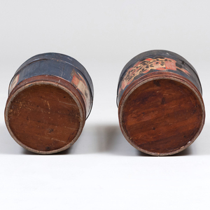 Pair of Provincial Blue and Polychrome Painted Pine Buckets