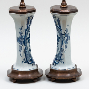 Pair of Blue and White Delft Vases Mounted as Lamps