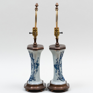 Pair of Blue and White Delft Vases Mounted as Lamps