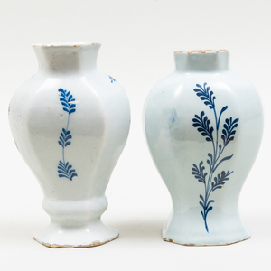 Two Blue and White Delft Vases, a Pewter-Mounted Ewer and a Chinese Export Porcelain Vase