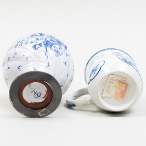 Two Blue and White Delft Vases, a Pewter-Mounted Ewer and a Chinese Export Porcelain Vase