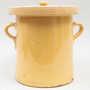Group of Four Glazed Earthenware Cannisters and Four Covers, Probably American 