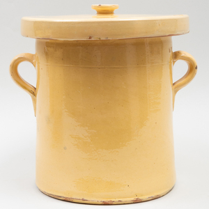 Group of Four Glazed Earthenware Cannisters and Four Covers, Probably American 