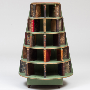 Victorian Green Painted Pine and Leather Circular Six-Tier Bookcase