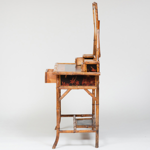 Aesthetic Movement Bamboo, Black Japanned and Parquetry Dressing Table with Matching Side Chair