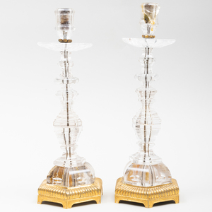 Near Pair of Continental Gilt-Bronze-Mounted Rock-Crystal Candlesticks, Possibly Flemish