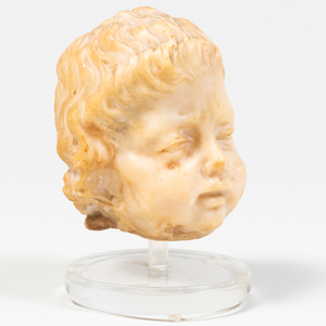 Continental Baroque Carved White Marble Bust of a Cherub