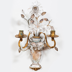 Two Pairs of Gilt-Metal and Glass Two-Light Sconces, In the Manner of Bagues