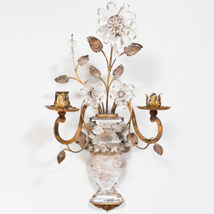 Two Pairs of Gilt-Metal and Glass Two-Light Sconces, In the Manner of Bagues
