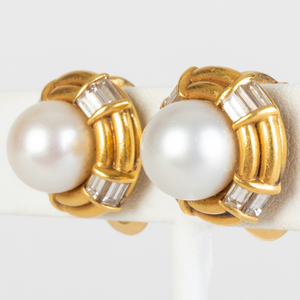 Bulgari 18k Gold, Cultured Pearl and Diamond Earclips
