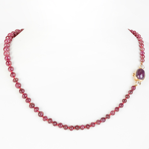 14k Gold, Ruby Bead and Diamond Necklace