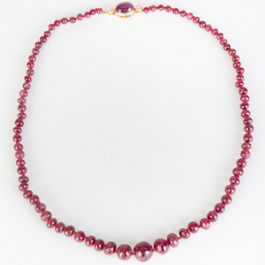 14k Gold, Ruby Bead and Diamond Necklace