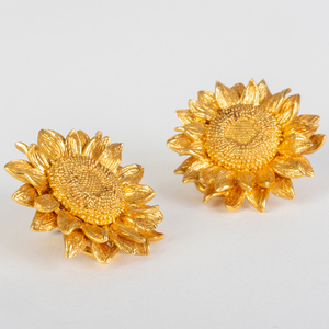 Pair of Asprey 18k Gold Sunflower Earclips