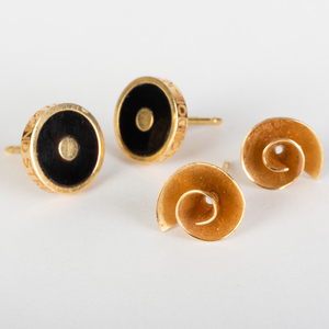 Pair of Asprey 18k Gold and Onyx Earrings