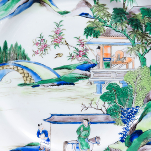 Group of Six Chinese Export Famille-Vert 'Figure in Landscape' Porcelain Plates