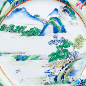 Group of Six Chinese Export Famille-Vert 'Figure in Landscape' Porcelain Plates