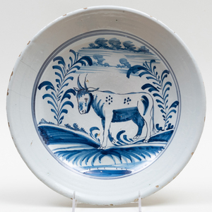 Delft Blue and White Charger Decorated with a Bull