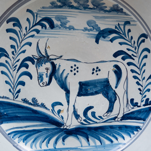 Delft Blue and White Charger Decorated with a Bull