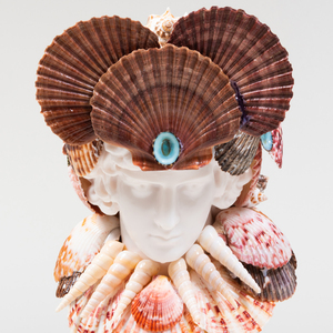 Two Similar Shell Encrusted Marble Composite Busts 