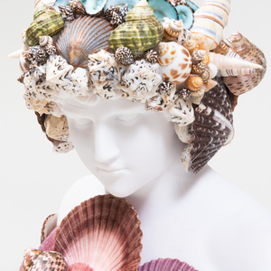 Two Similar Shell Encrusted Marble Composite Busts 