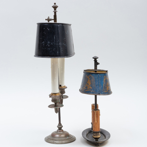 Two Candlestick Lamps with Tôle Shades