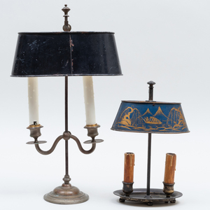 Two Candlestick Lamps with Tôle Shades