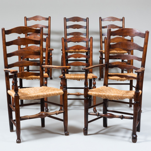 Set of Eight Oak Ladderback Chairs