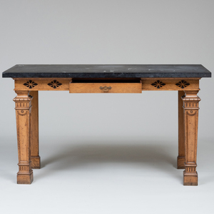 Neo-Gothic Style Oak and Ebonized Console Table 