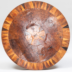 Continental Burl Mulberry and Specimen Wood Tilt-Top Table, possibly English