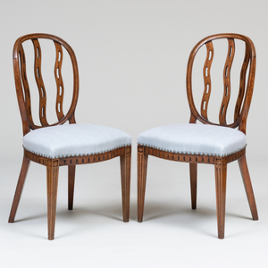 Pair of Dutch Neoclassical Inlaid Mahogany Side Chairs
