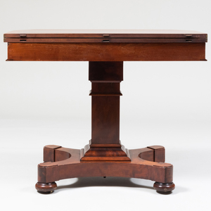 Fine Pair of Late Classical Figured Mahogany Card Tables, Boston or New York