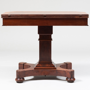 Fine Pair of Late Classical Figured Mahogany Card Tables, Boston or New York