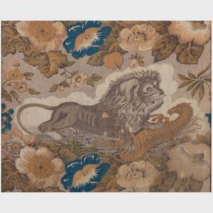 Printed Linen Panel of a Lion and a Zebra