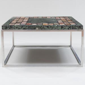 Modern Specimen and Verde Antico Marble Top and Chrome Low Table