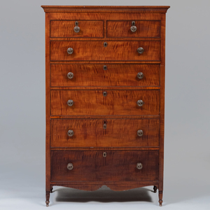 Federal Tiger Maple Tall Chest of Drawers, New England
