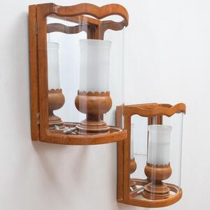 Group of Six Stained Wood and Glass Single-Light Sconces, Designed by Mario Buatta