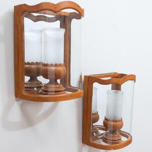 Group of Six Stained Wood and Glass Single-Light Sconces, Designed by Mario Buatta