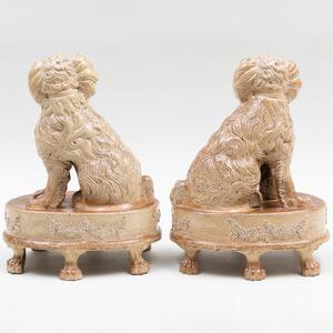 Pair of Salt-Glazed Stoneware Models of Spaniels, Probably Derbyshire